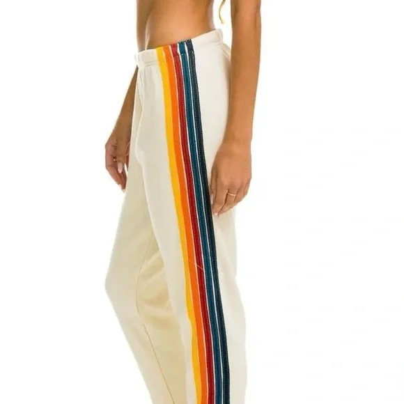 Aviator Nation 5 Stripe Women's Sweatpants Vintage White Size Large - Picture 1 of 8
